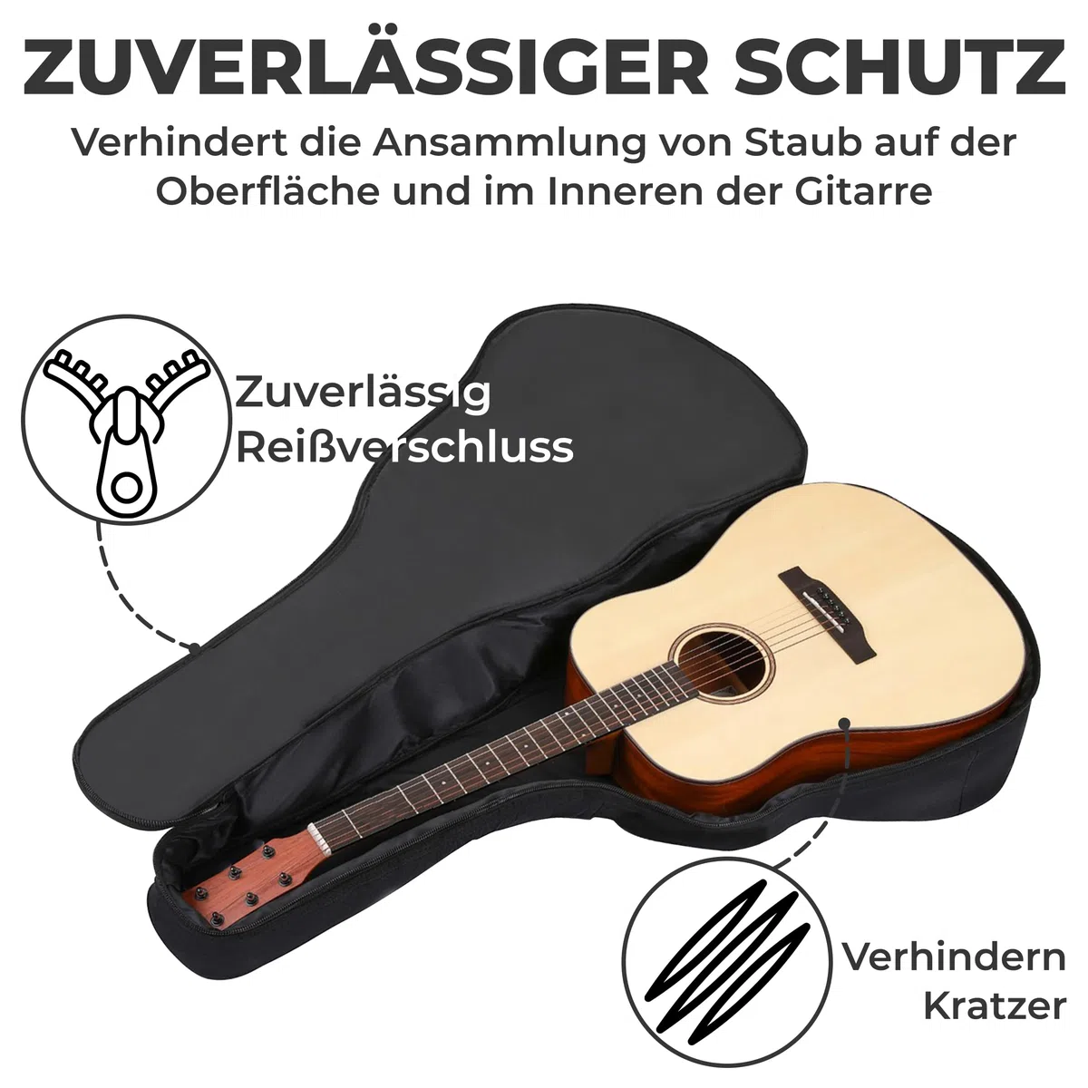 wasserdichte 40-Zoll-Gitarrentasche, 4/4-Gitarren-Tragetasche, Gitarrentasche mit verstellbarem Riemen, staubdichter Rucksack, tragbar, für Reisen, Schwarz