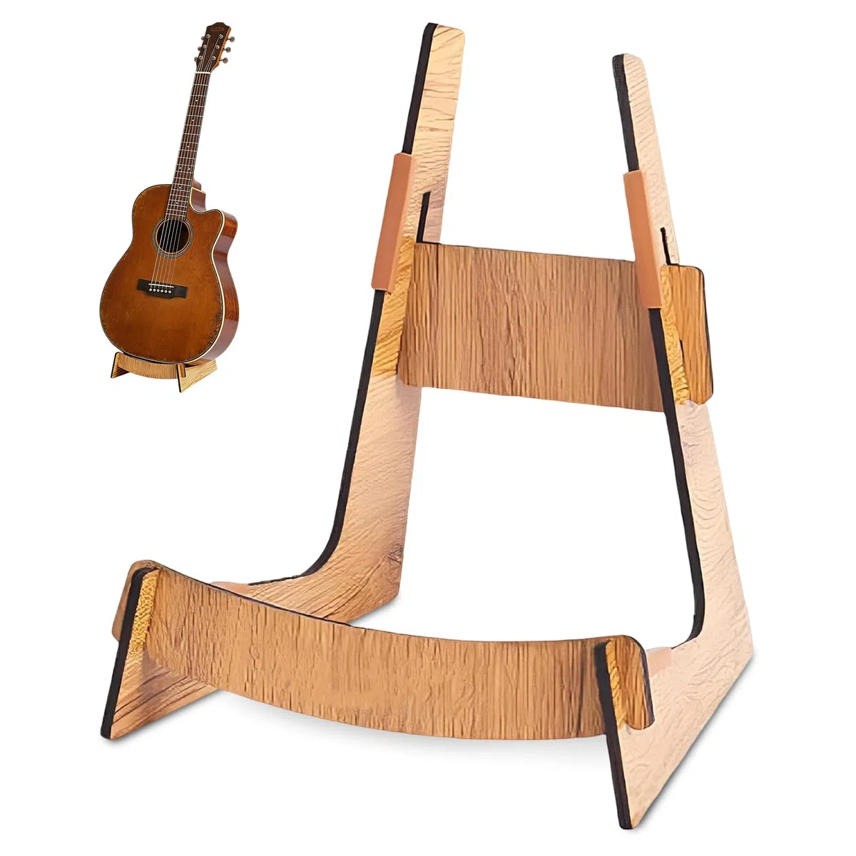 Gitarrenständer aus Holz | Klappbarer L-Form Gitarrenhalter für Akustik, E-Gitarre, Ukulele | Anti-Rutsch Silikon, Stabiler Bühnen- & Studio-Ständer | Für Zuhause, Auftritt, Musikraum (Walnuss)