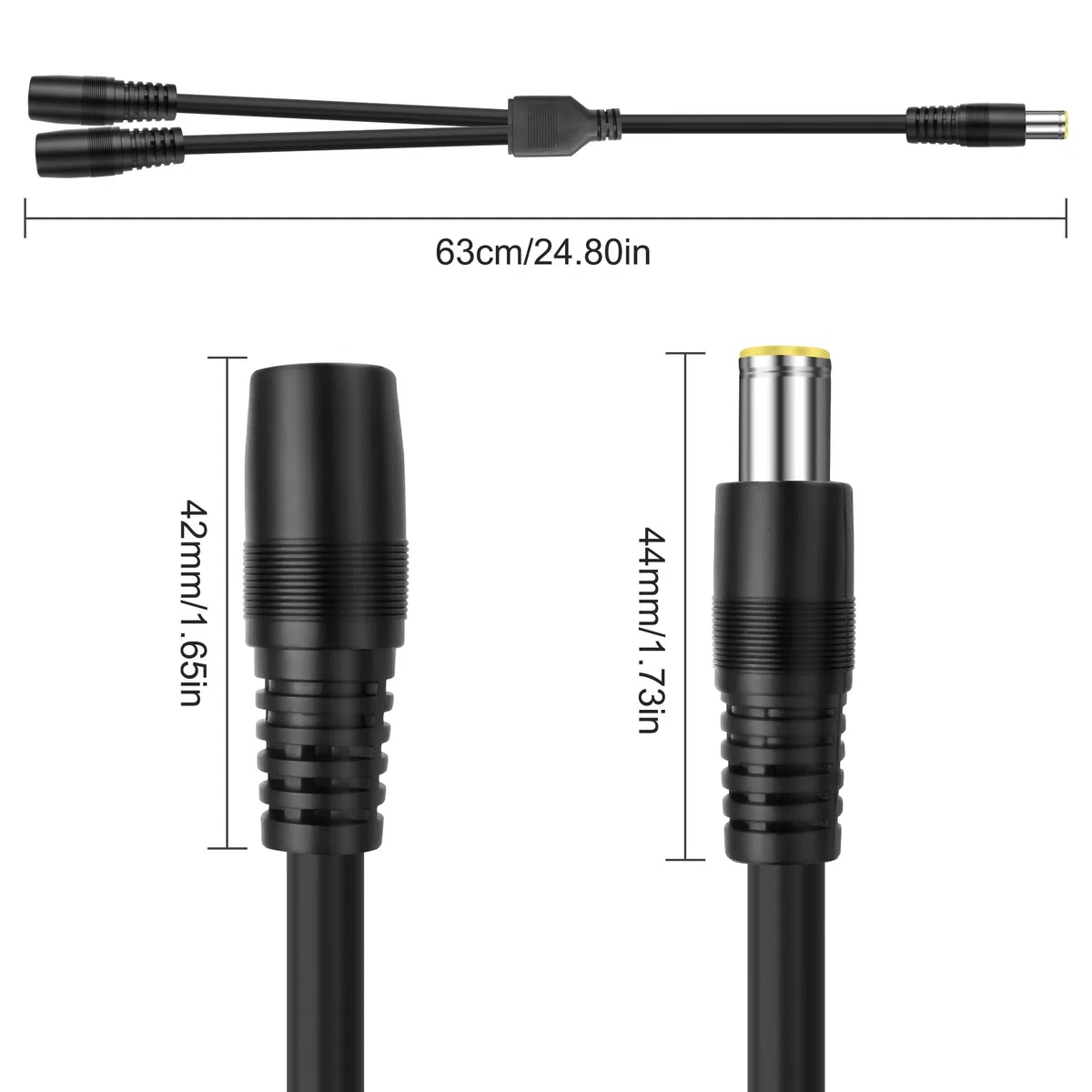 XMSJSIY DC7.9x0.9mm 8mm Power Splitter Kabel 14AWG DC7909 1 Stecker zu 2 Buchse Y Splitter Power Verlängerungskabel für Panel, RV, tragbare Ladestation - 0.6M / 1.9FT