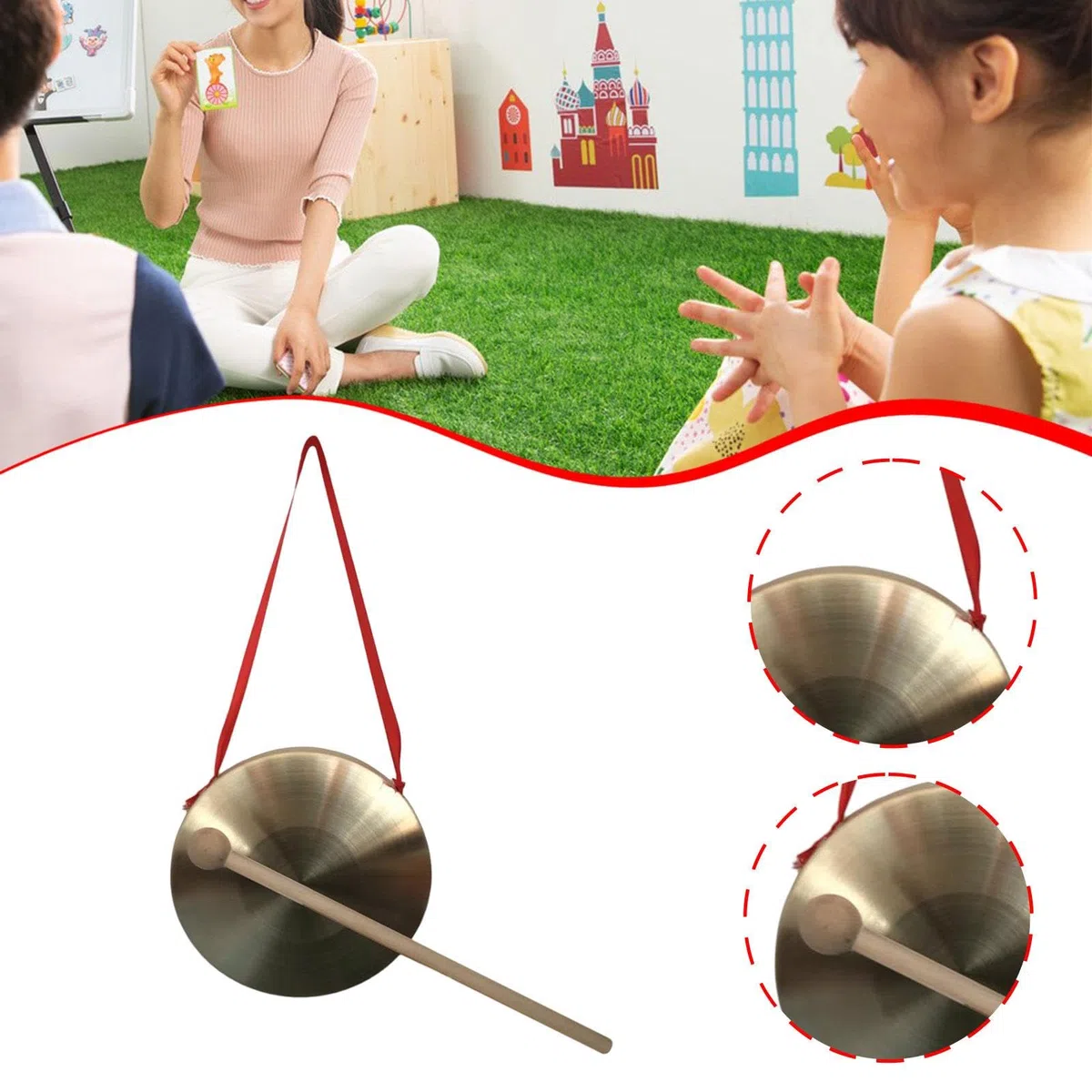 Mini-Gong aus Messing mit Holzschlägel, Handgong für Kinder und Veranstaltungen, 10cm