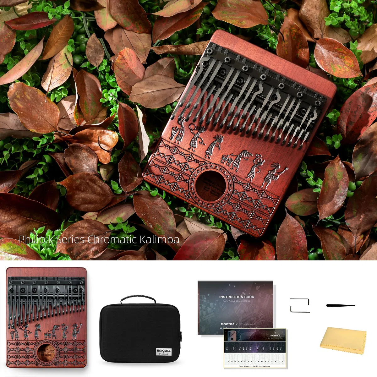 MOOZICA 36 Tasten Chromatisch Kalimba, Double-Layer Klavier Layout 36 Zinken Kalimba Daumenklavier, professionelles Kalimba aus massivem Mahagoni (BKA36-Neu)