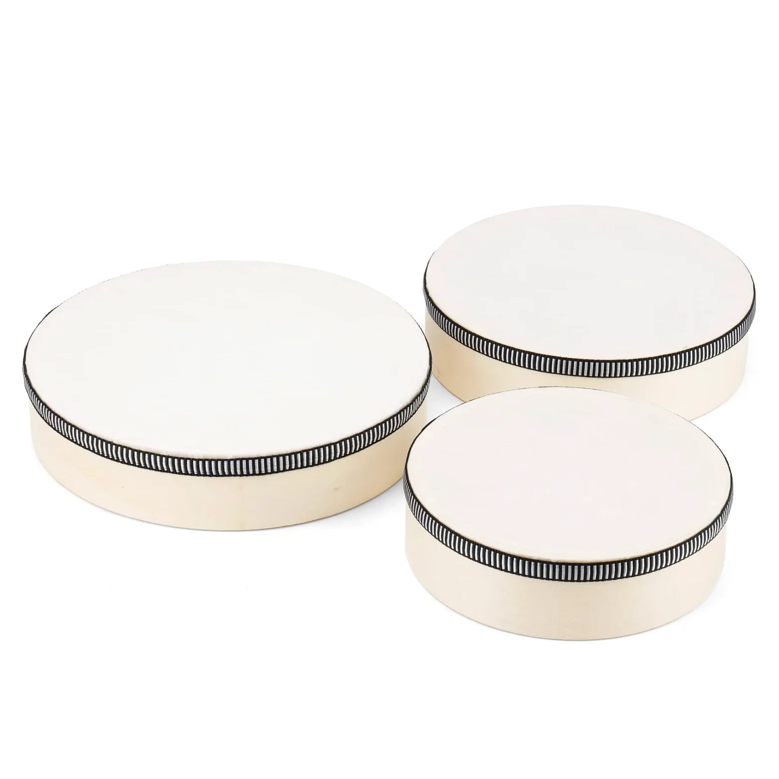 3-teilig Handtrommel Set, 15cm 17,5cm 20cm Holz Tamburin mit Schlägel, Tambourine Instrument Trommel für Musik, Percussion Instrument