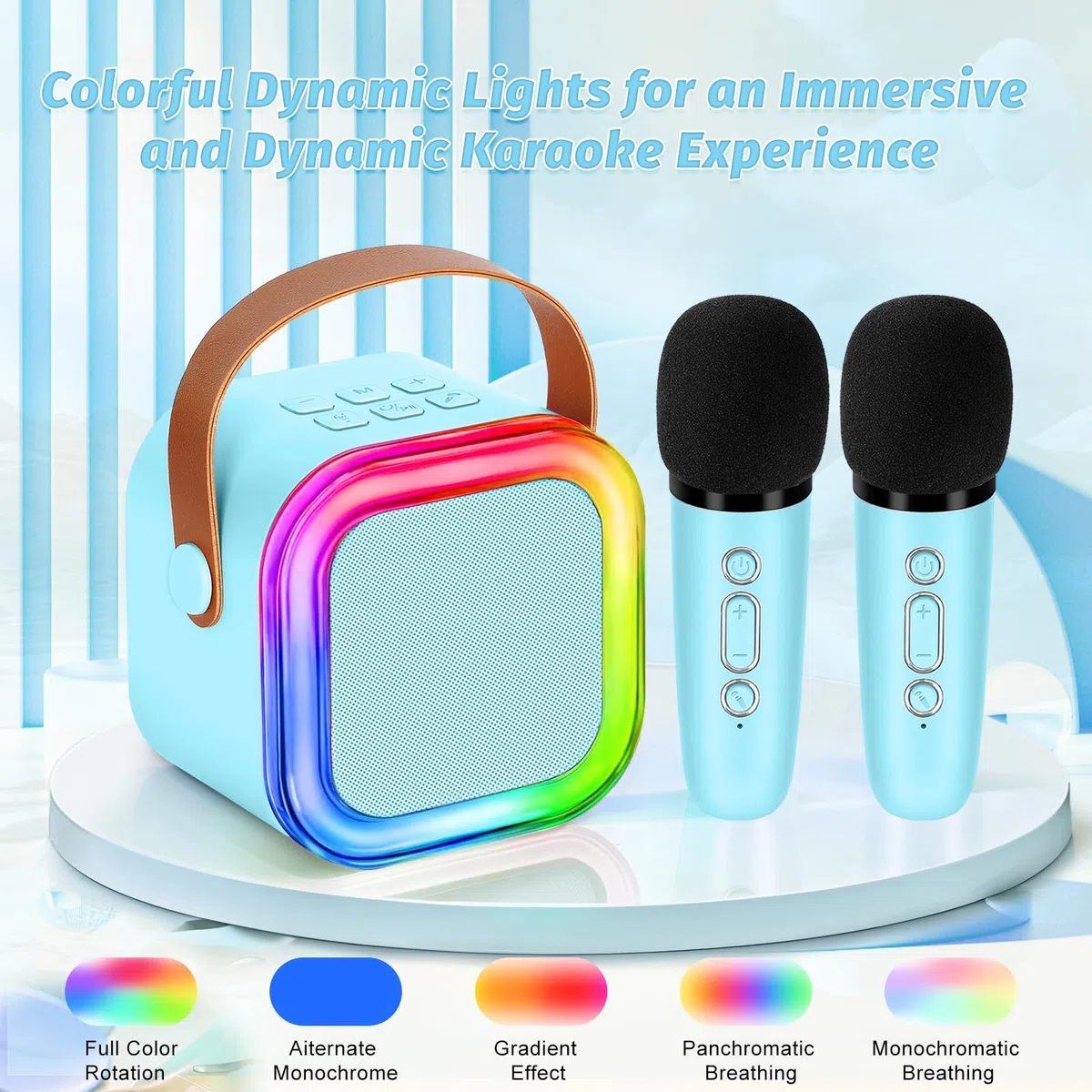 Karaoke Maschine für Kinder und Erwachsene, Mini Karaoke Mikrofon, kabellos, tragbarer Bluetooth-Lautsprecher mit Schwammüberzug, Geschenkspielzeug für Mädchen ab 4, 5, 6, 7, 8, 9, 10 (Blau)