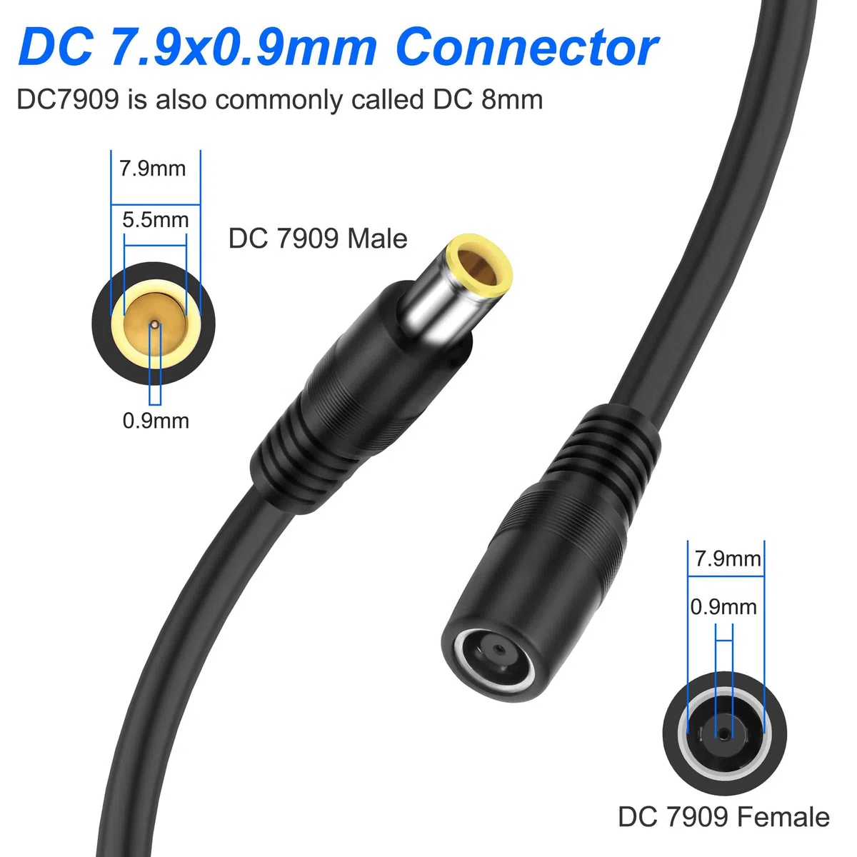 XMSJSIY DC7.9x0.9mm 8mm Power Splitter Kabel 14AWG DC7909 1 Stecker zu 2 Buchse Y Splitter Power Verlängerungskabel für Panel, RV, tragbare Ladestation - 0.6M / 1.9FT