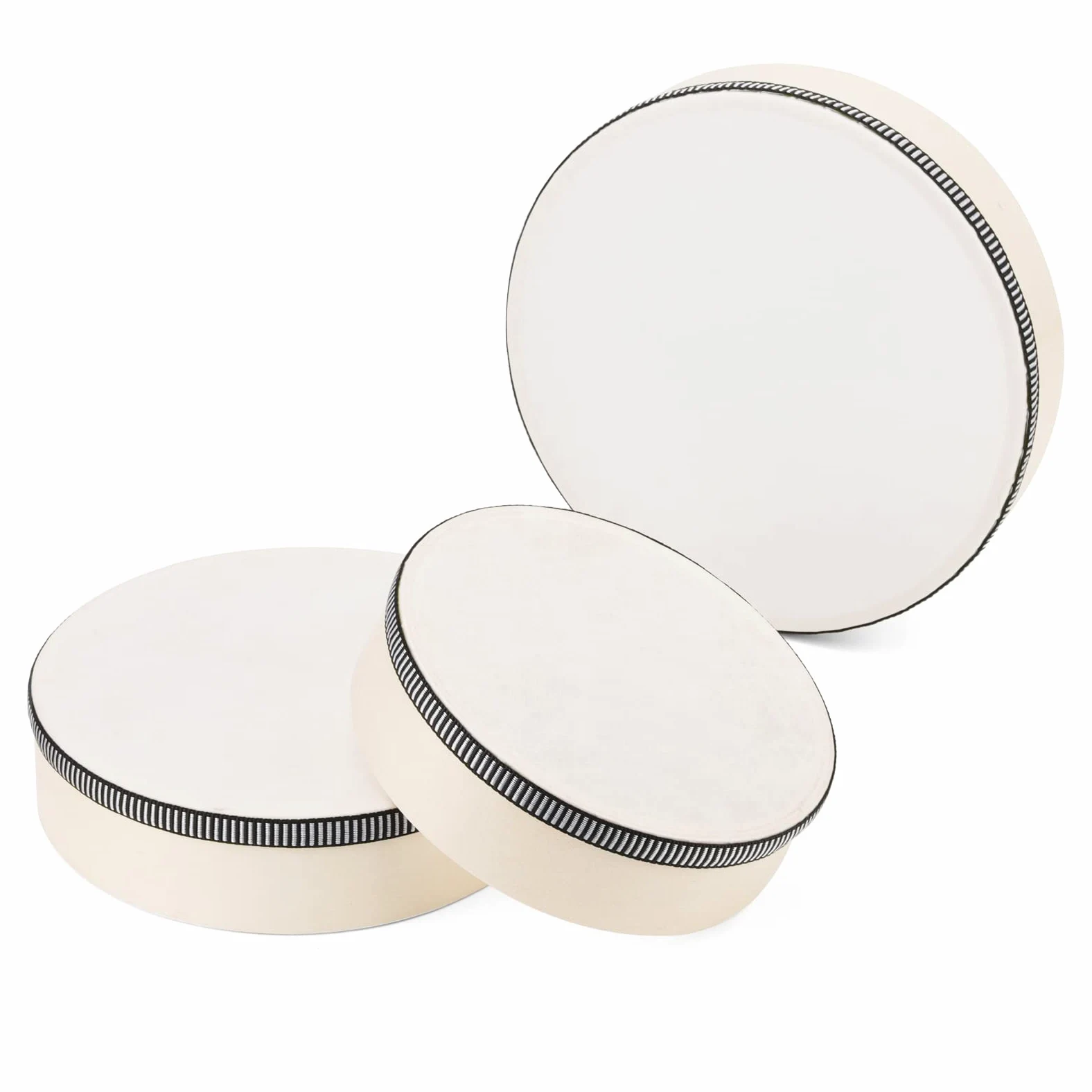 3-teilig Handtrommel Set, 15cm 17,5cm 20cm Holz Tamburin mit Schlägel, Tambourine Instrument Trommel für Musik, Percussion Instrument