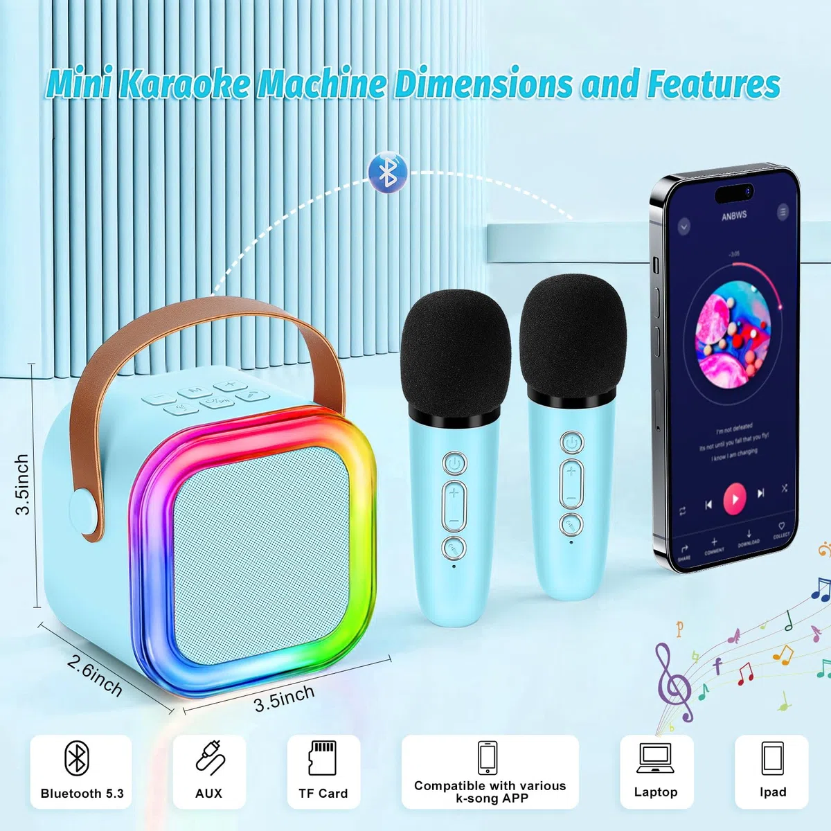Karaoke Maschine für Kinder und Erwachsene, Mini Karaoke Mikrofon, kabellos, tragbarer Bluetooth-Lautsprecher mit Schwammüberzug, Geschenkspielzeug für Mädchen ab 4, 5, 6, 7, 8, 9, 10 (Blau)