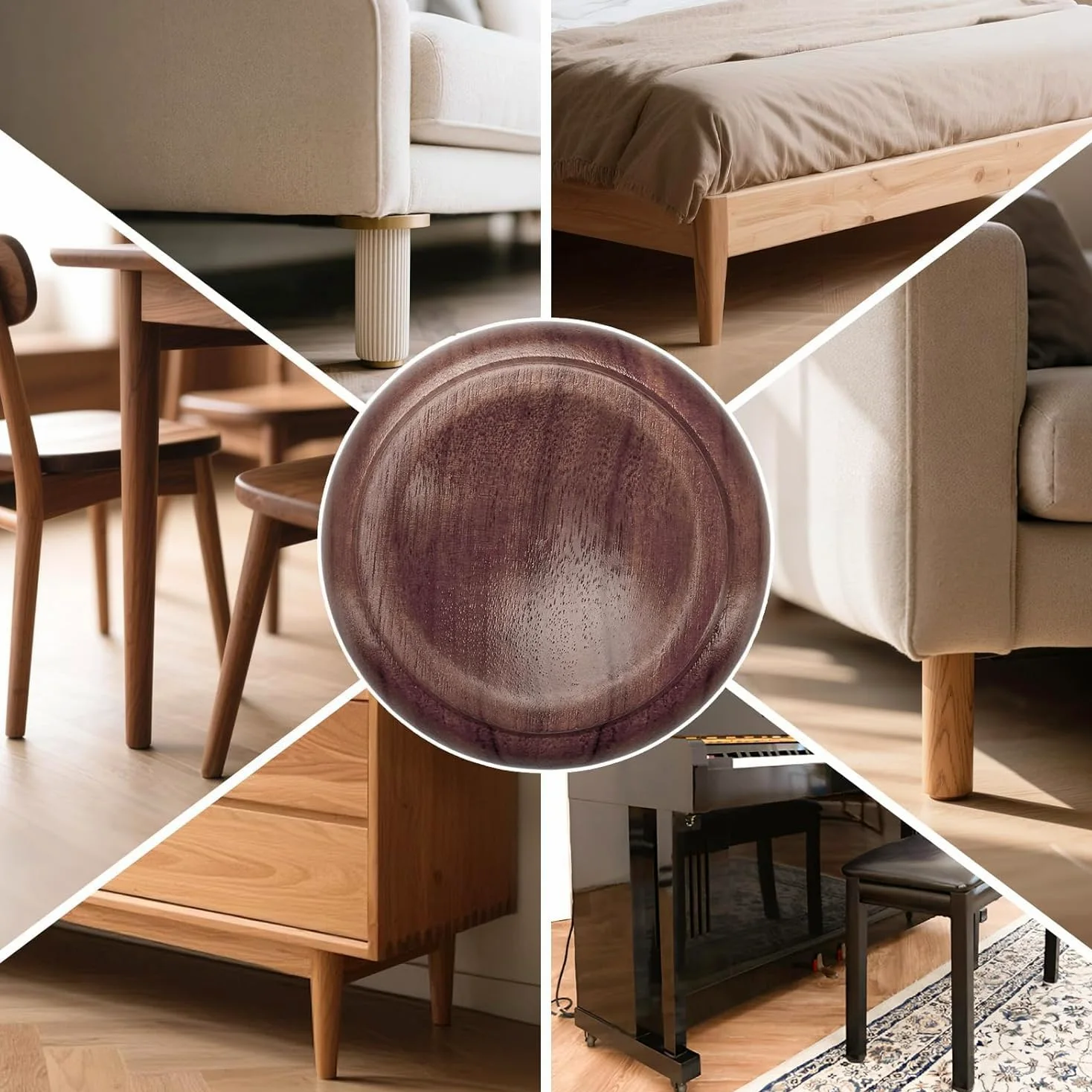 Klavierrollen-Becher, Möbelpolster, aufrechte Klavierrollen, Holzuntersetzer, Bodenschoner für Möbel, Bodenschoner (Walnut)