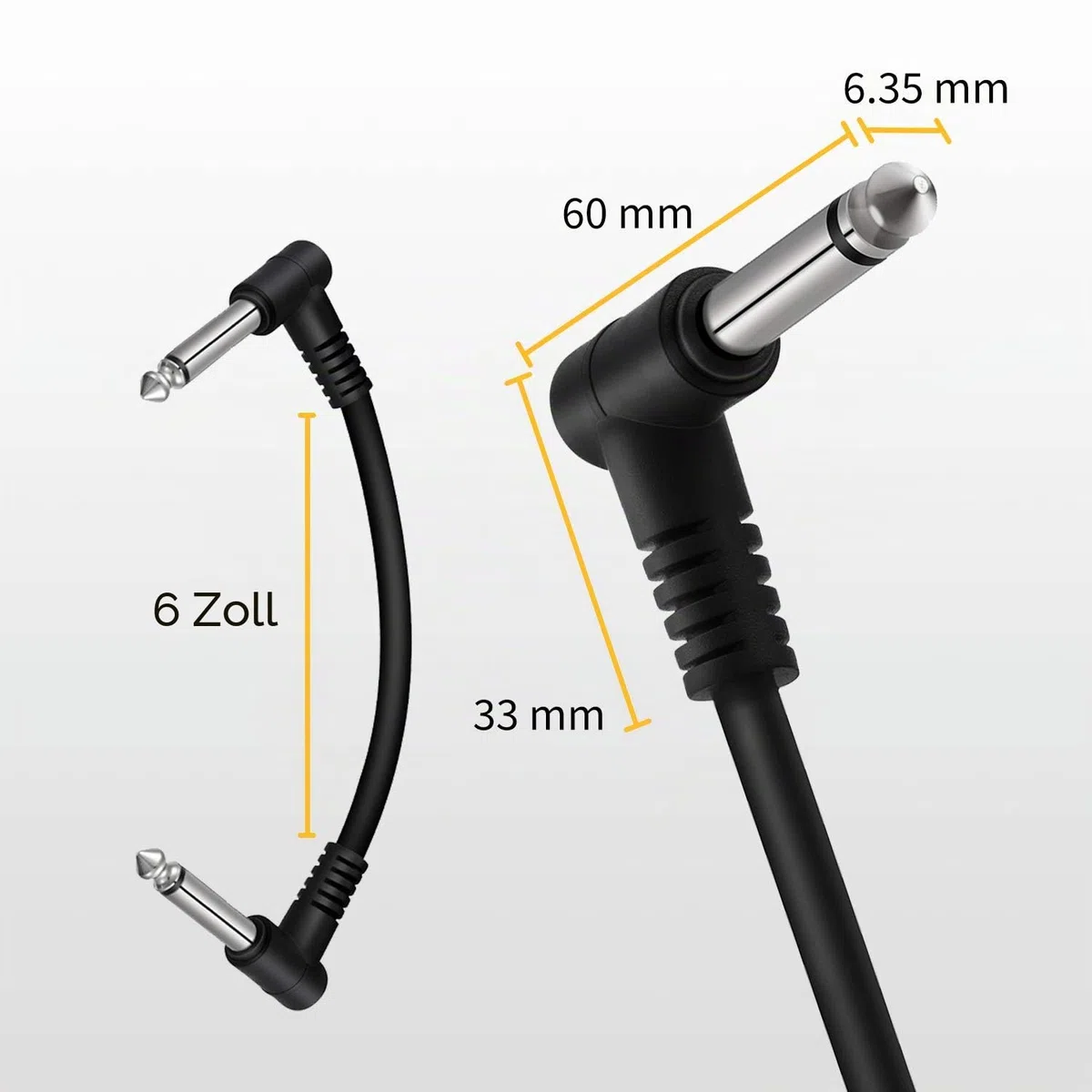 Donner Patchkabel Gitarre Pedal 15CM rechtwinklig, 6,35mm Instrumentenkabel Klinken Klassisches Patchkabel für Effektpedale, 6 Stück