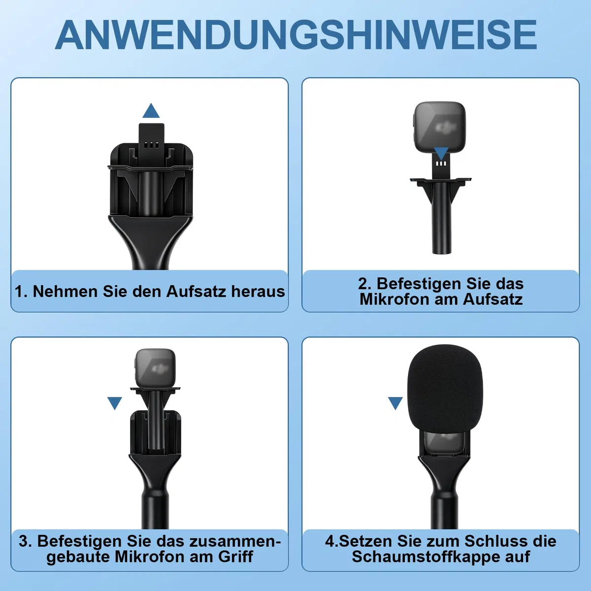 Interview Handmikrofon Adapter für DJI Mic Mini,mit Mikrofonpopschutz Mikrofonhalter Griff für Wireless Interview Lavalier Mikrofon für Osmo Pocket 3/Hollyland Lark M1/Synco Boya